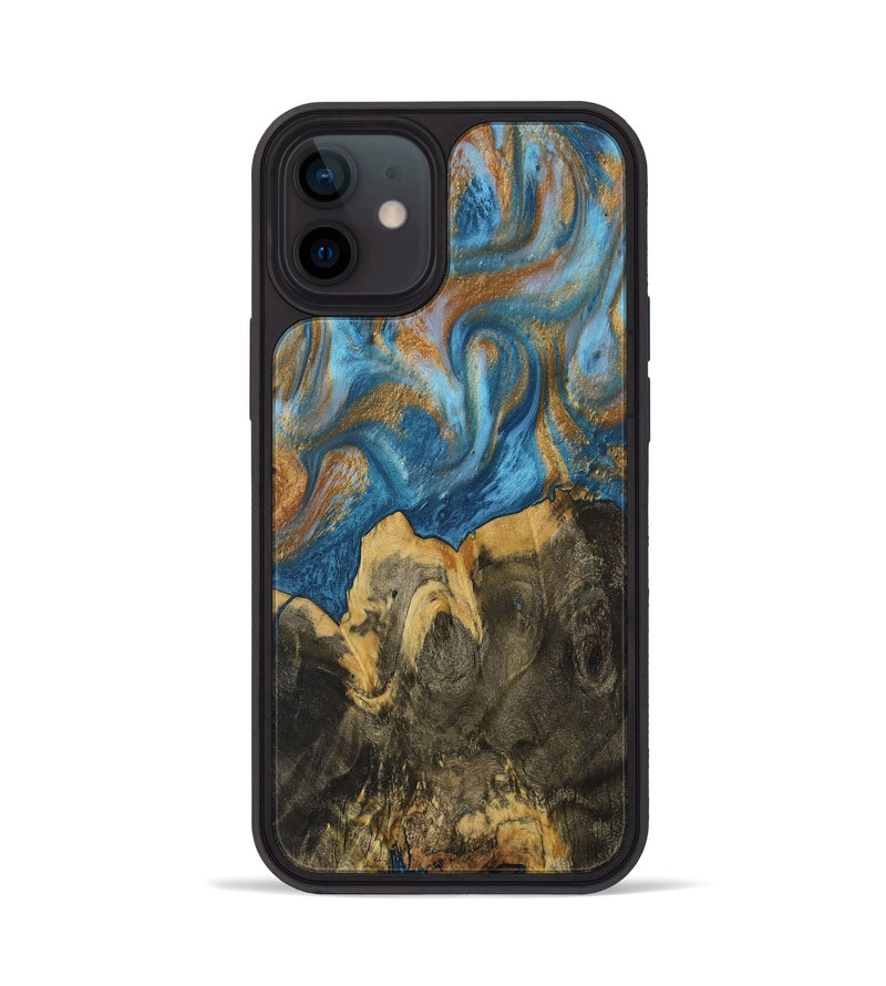 iPhone 12 Wood Phone Case - Averi (Teal & Gold, 730430)