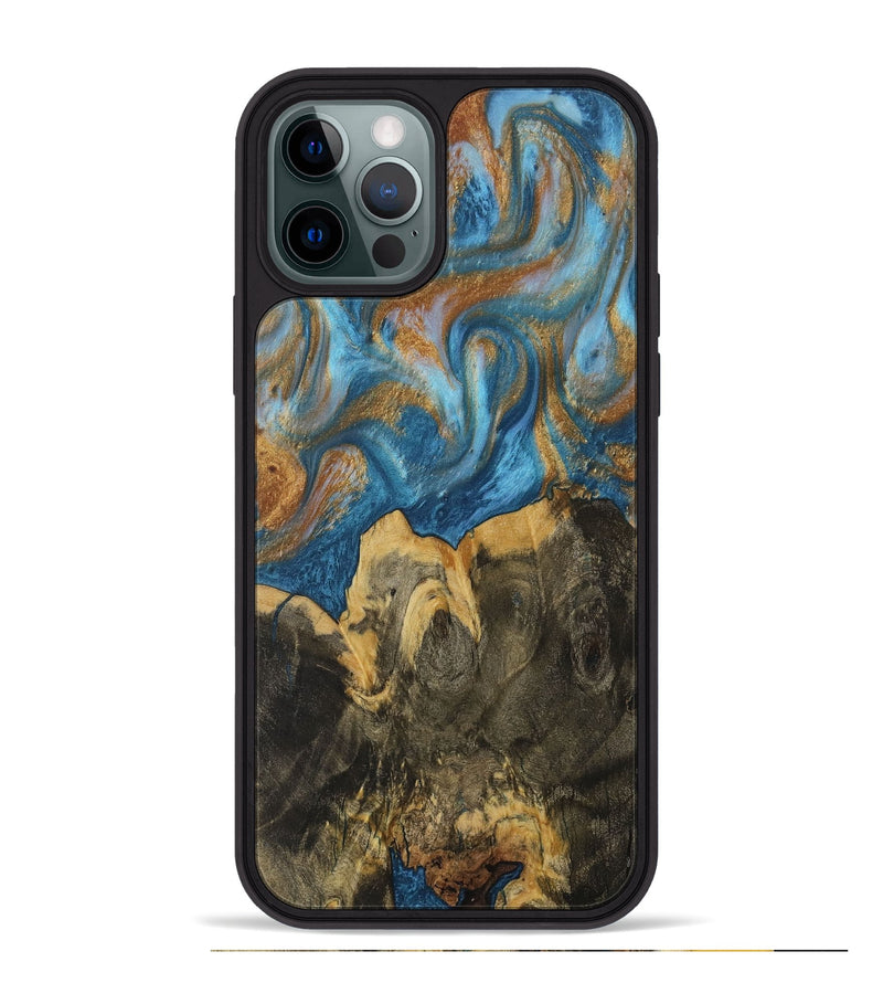 iPhone 12 Pro Max Wood Phone Case - Averi (Teal & Gold, 730430)