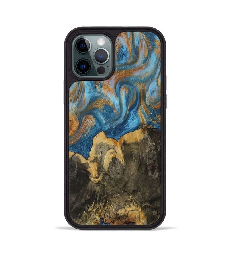 iPhone 12 Pro Wood Phone Case - Averi (Teal & Gold, 730430)