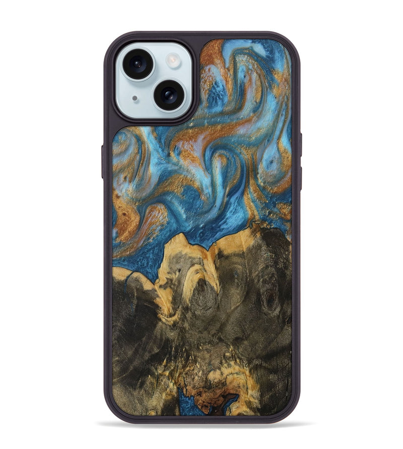 iPhone 15 Plus Wood Phone Case - Averi (Teal & Gold, 730430)