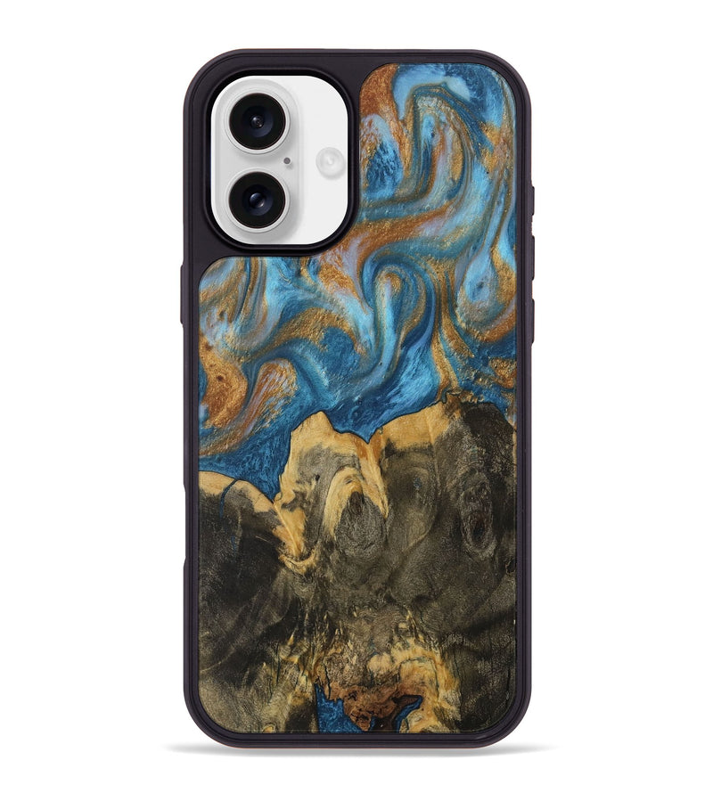 iPhone 16 Plus Wood Phone Case - Averi (Teal & Gold, 730430)