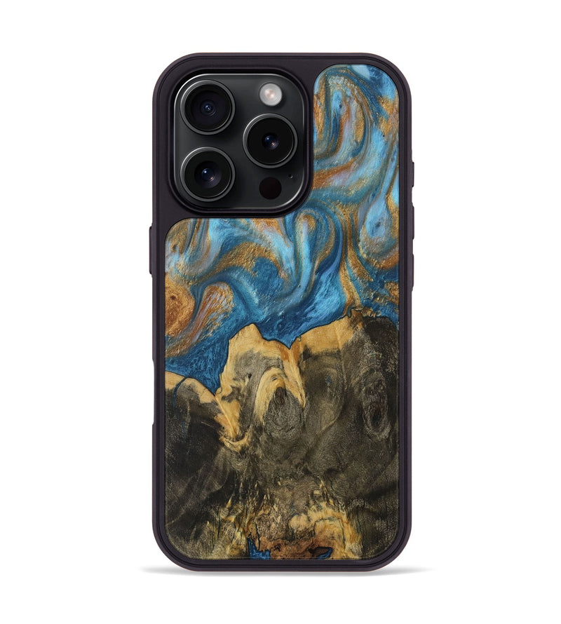 iPhone 16 Pro Wood Phone Case - Averi (Teal & Gold, 730430)