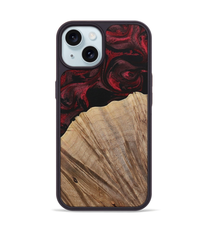 iPhone 15 Wood Phone Case - Kouji (Red, 730473)