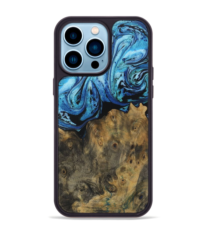 iPhone 14 Pro Max Wood Phone Case - Minnoa (Blue, 730477)