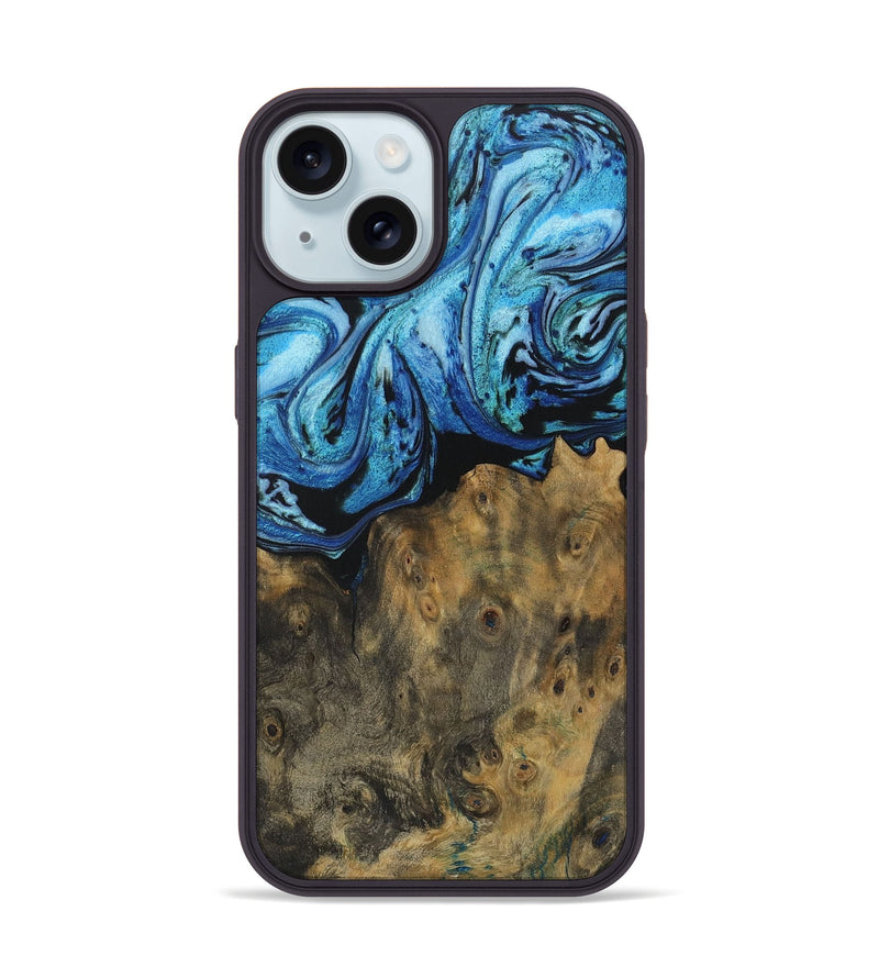 iPhone 15 Wood Phone Case - Minnoa (Blue, 730477)