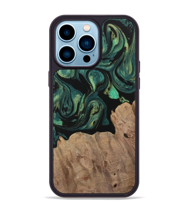 iPhone 14 Pro Max Wood Phone Case - Phyllys (Green, 730507)