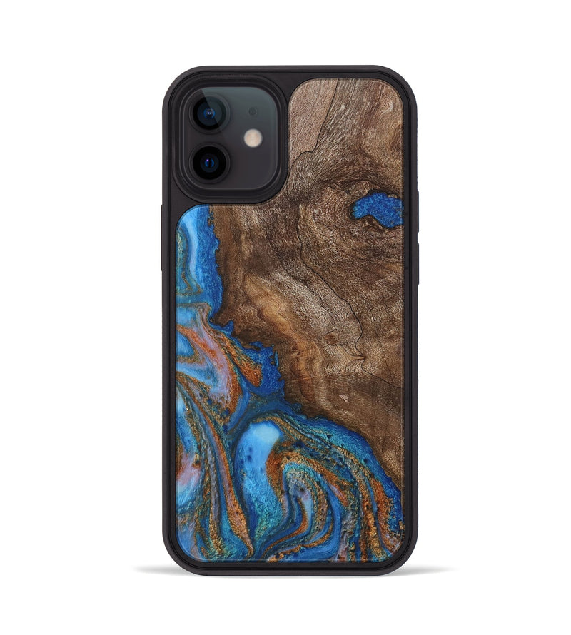 iPhone 12 Wood Phone Case - Carmela (Teal & Gold, 730527)