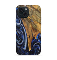 iPhone 15 Wood Live Edge Phone Case - Horatia (Blue, 730601)