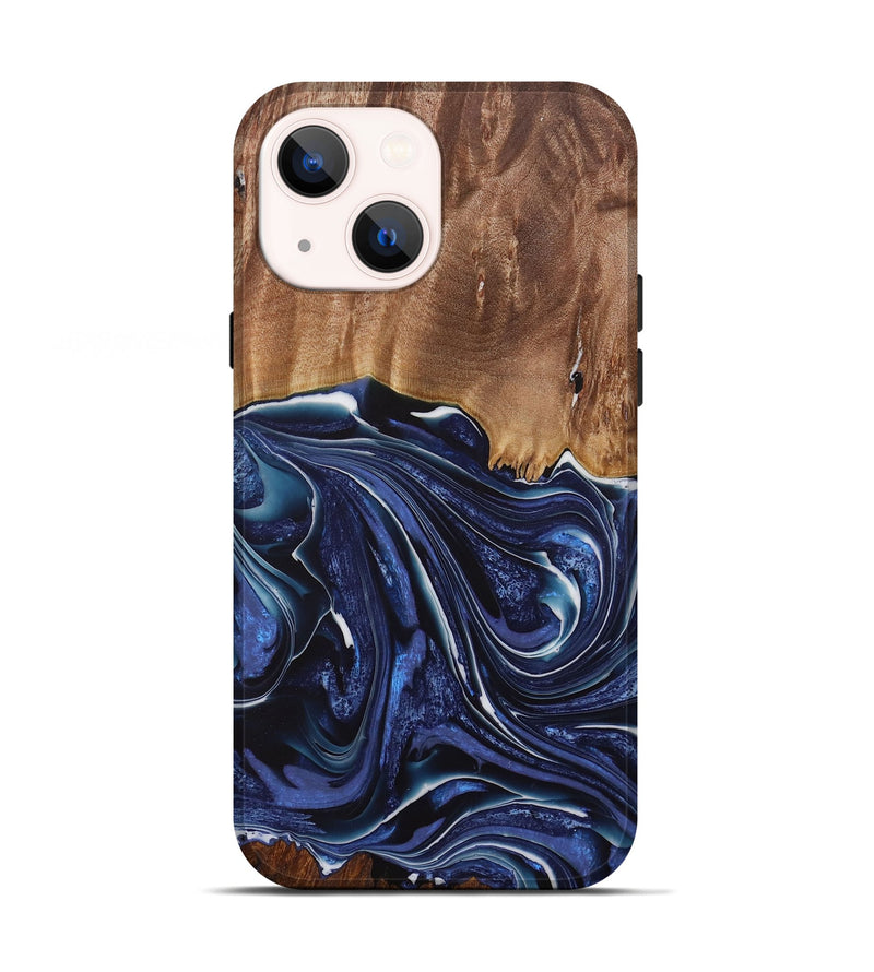 iPhone 13 Wood Live Edge Phone Case - Mirella (Blue, 730606)