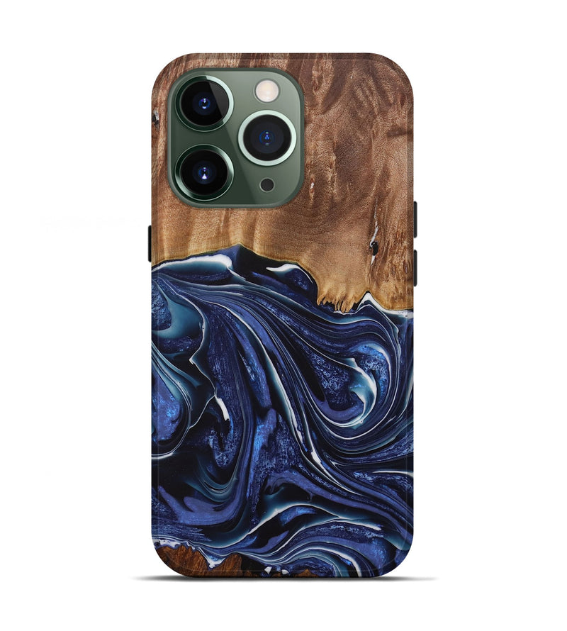 iPhone 13 Pro Wood Live Edge Phone Case - Mirella (Blue, 730606)