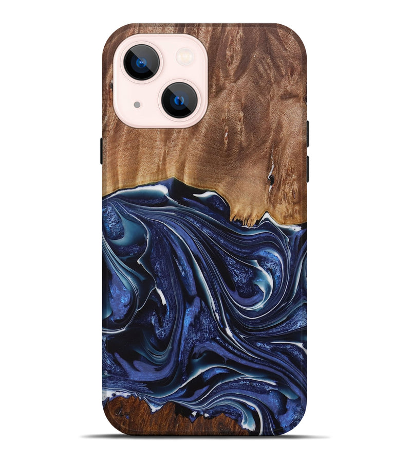 iPhone 14 Plus Wood Live Edge Phone Case - Mirella (Blue, 730606)