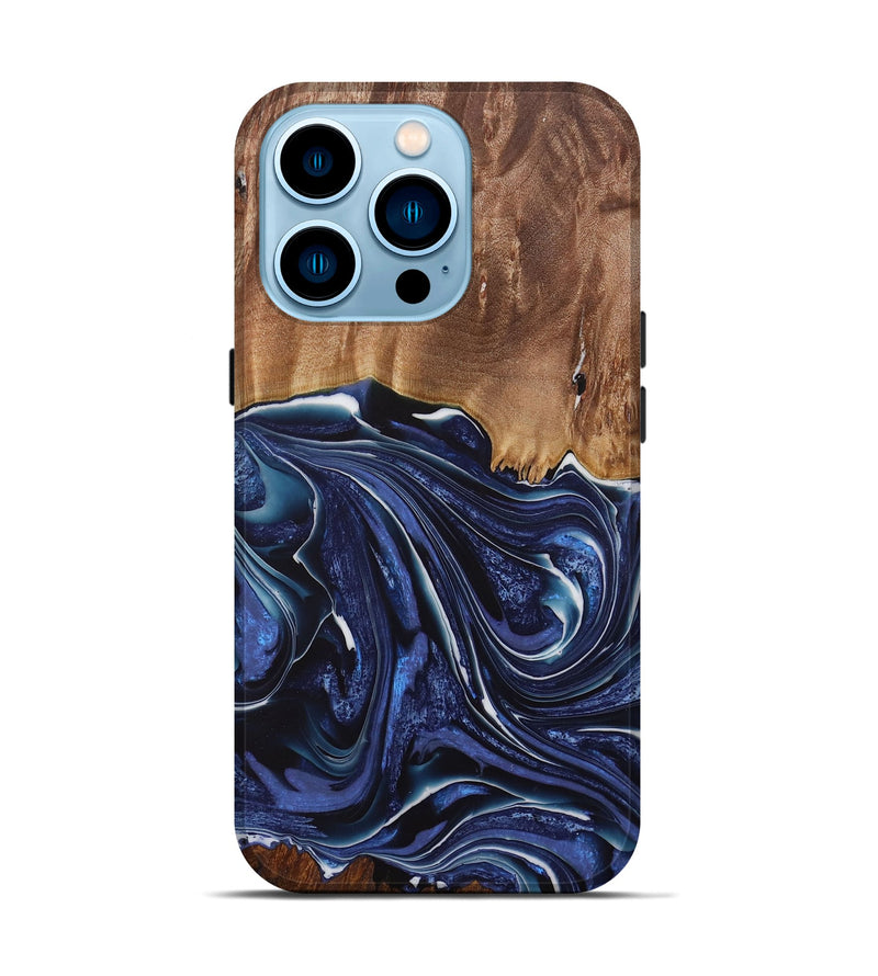 iPhone 14 Pro Wood Live Edge Phone Case - Mirella (Blue, 730606)