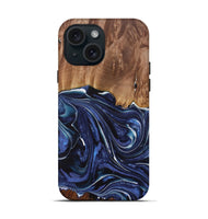 iPhone 15 Wood Live Edge Phone Case - Mirella (Blue, 730606)