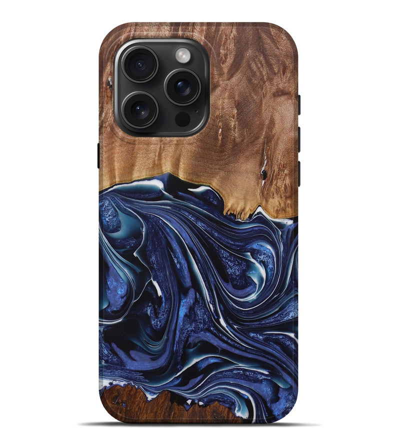 iPhone 16 Pro Max Wood Live Edge Phone Case - Mirella (Blue, 730606)