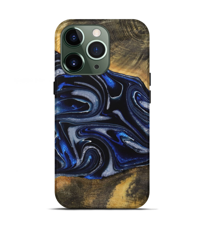 iPhone 13 Pro Wood Live Edge Phone Case - Gizela (Blue, 730608)