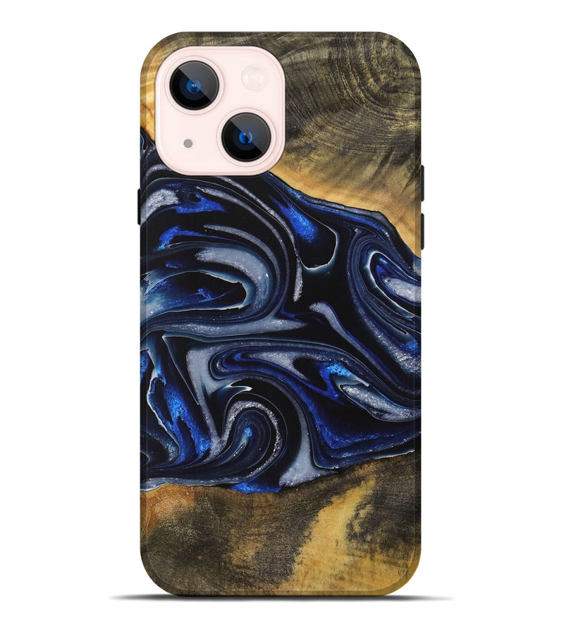 iPhone 14 Plus Wood Live Edge Phone Case - Gizela (Blue, 730608)