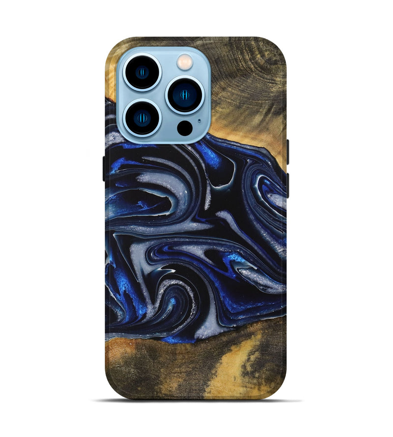 iPhone 14 Pro Wood Live Edge Phone Case - Gizela (Blue, 730608)