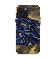 iPhone 15 Wood Live Edge Phone Case - Gizela (Blue, 730608)