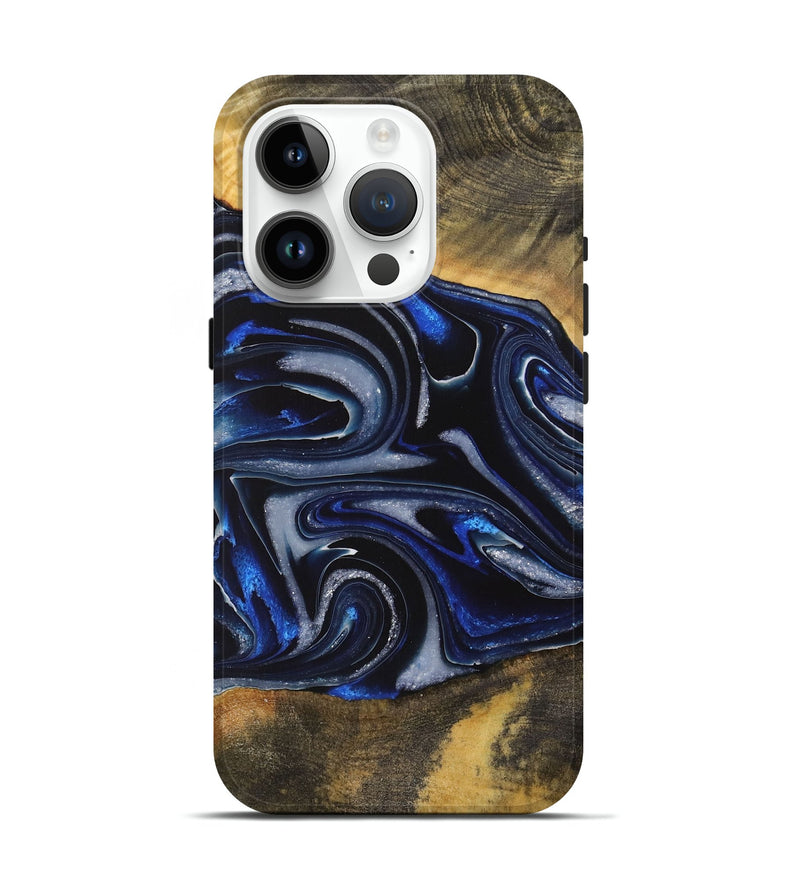 iPhone 15 Pro Wood Live Edge Phone Case - Gizela (Blue, 730608)