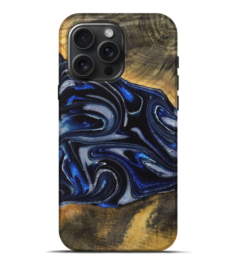 iPhone 16 Pro Max Wood Live Edge Phone Case - Gizela (Blue, 730608)