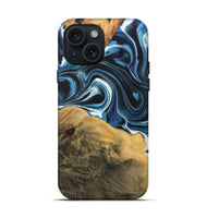 iPhone 15 Wood Live Edge Phone Case - Saige (Blue, 730611)