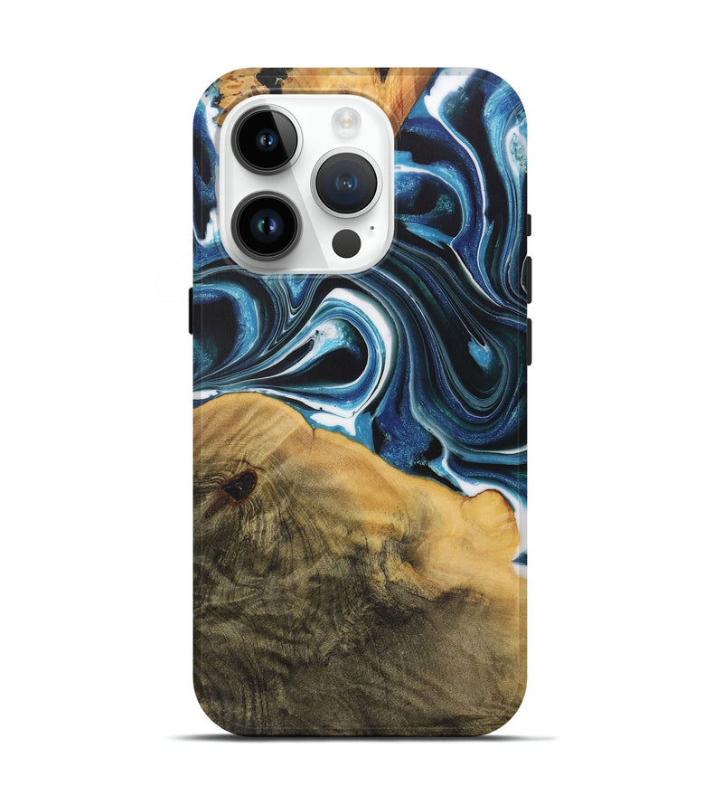 iPhone 15 Pro Wood Live Edge Phone Case - Saige (Blue, 730611)