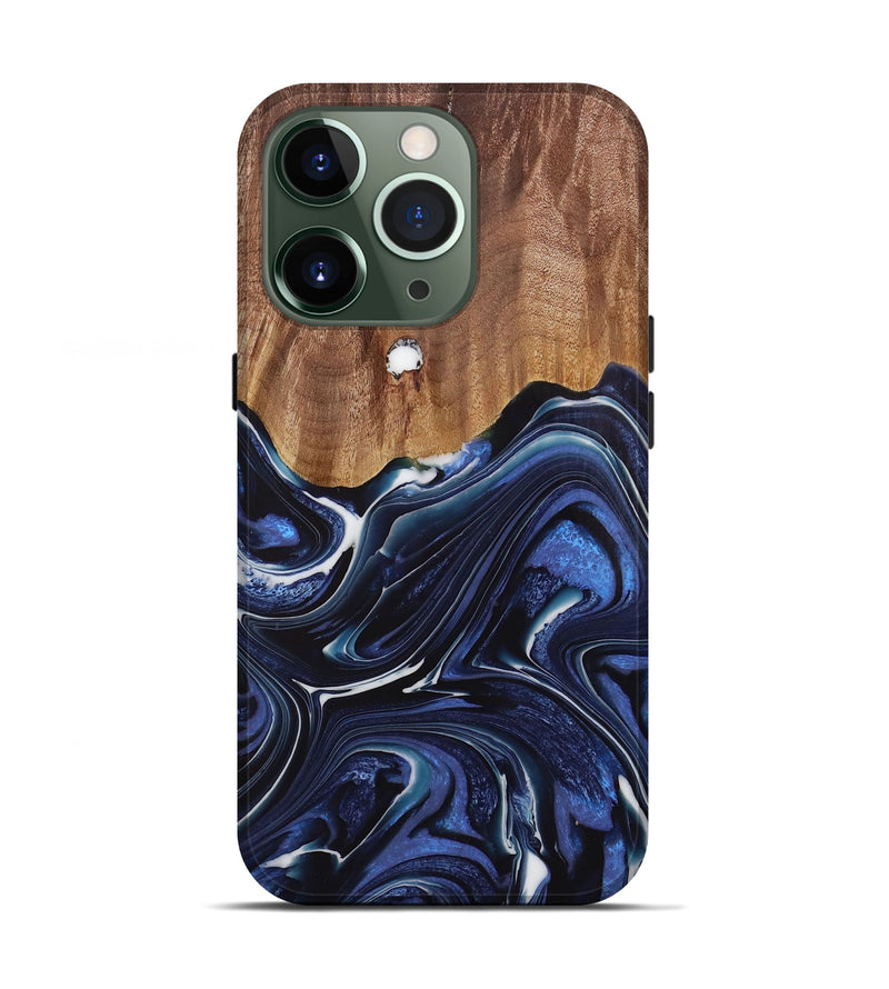 iPhone 13 Pro Wood Live Edge Phone Case - Caralie (Blue, 730612)