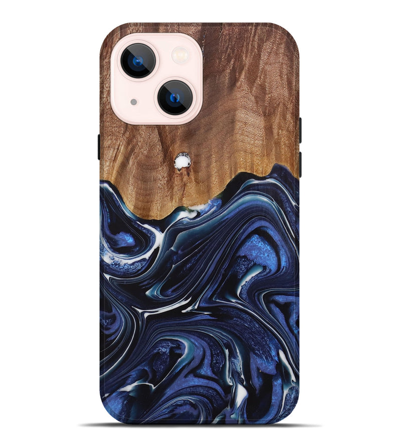 iPhone 14 Plus Wood Live Edge Phone Case - Caralie (Blue, 730612)