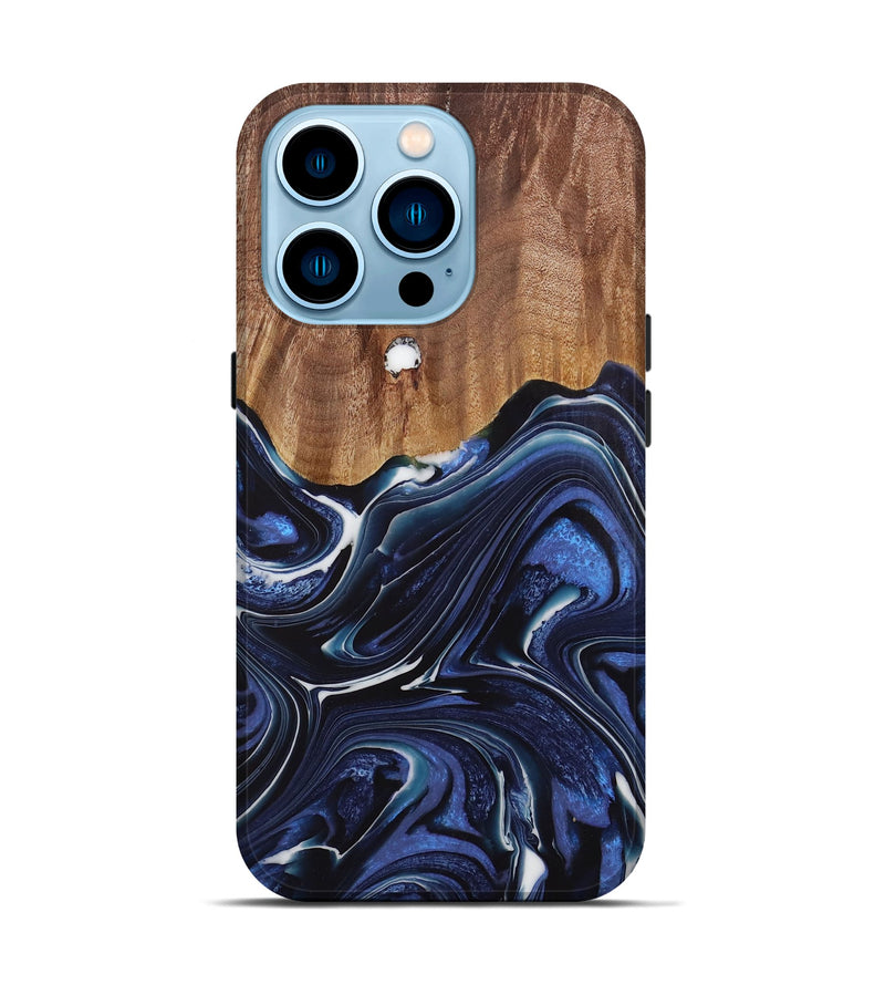 iPhone 14 Pro Wood Live Edge Phone Case - Caralie (Blue, 730612)