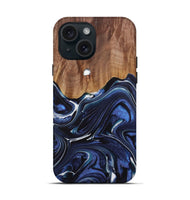 iPhone 15 Wood Live Edge Phone Case - Caralie (Blue, 730612)