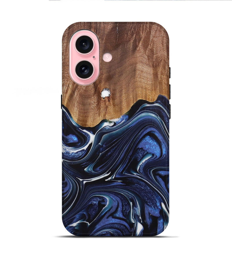 iPhone 16 Wood Live Edge Phone Case - Caralie (Blue, 730612)