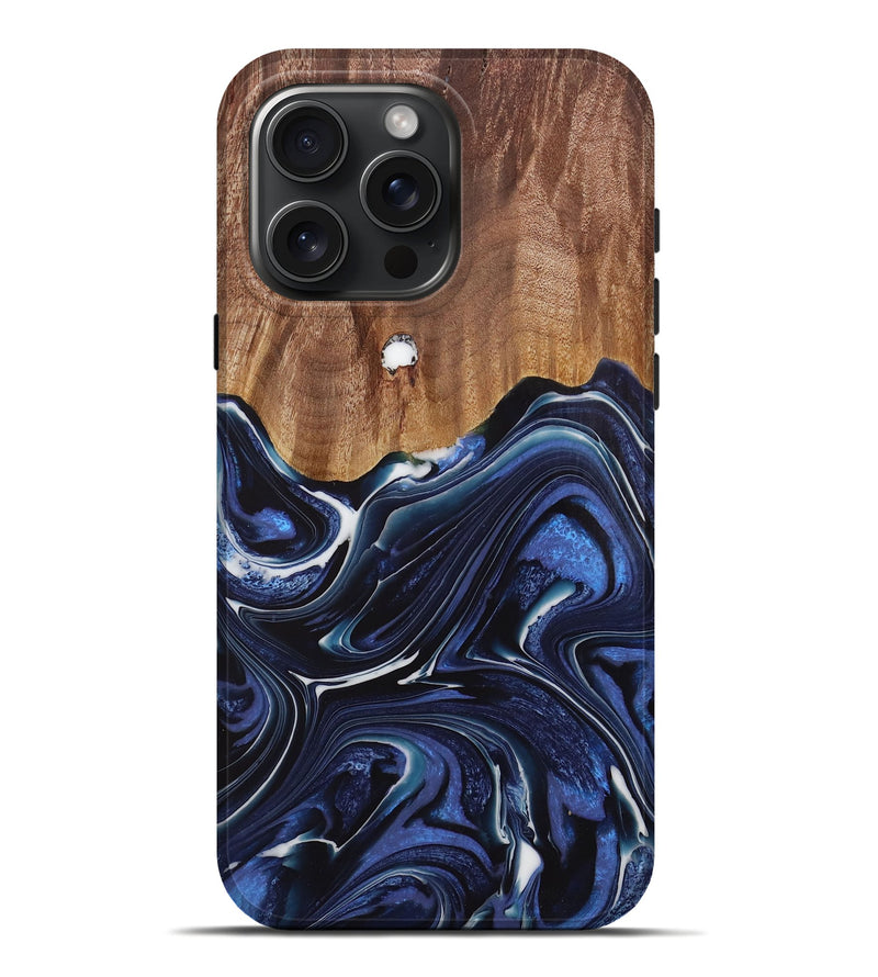 iPhone 16 Pro Max Wood Live Edge Phone Case - Caralie (Blue, 730612)