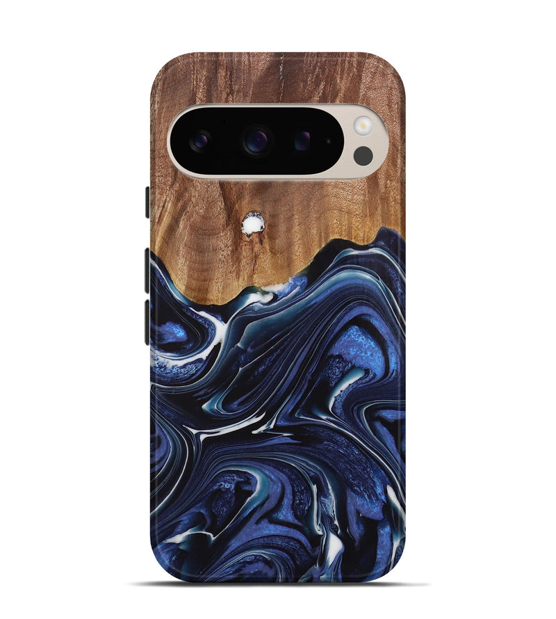 Pixel 9 Wood Live Edge Phone Case - Caralie (Blue, 730612)