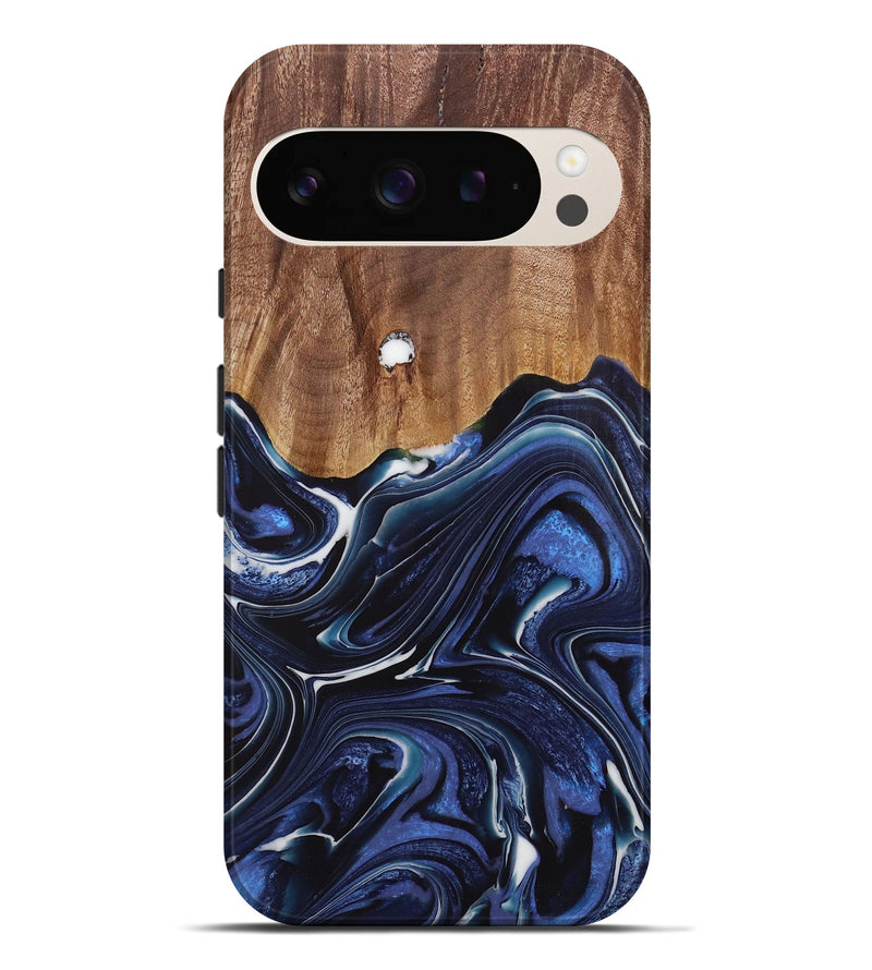 Pixel 9 Pro XL Wood Live Edge Phone Case - Caralie (Blue, 730612)