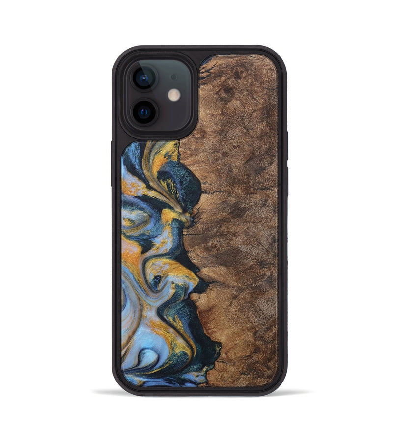 iPhone 12 Wood Phone Case - Shalna (Teal & Gold, 730625)