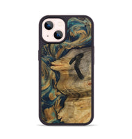 iPhone 14 Wood Phone Case - Melodee (Teal & Gold, 730632)