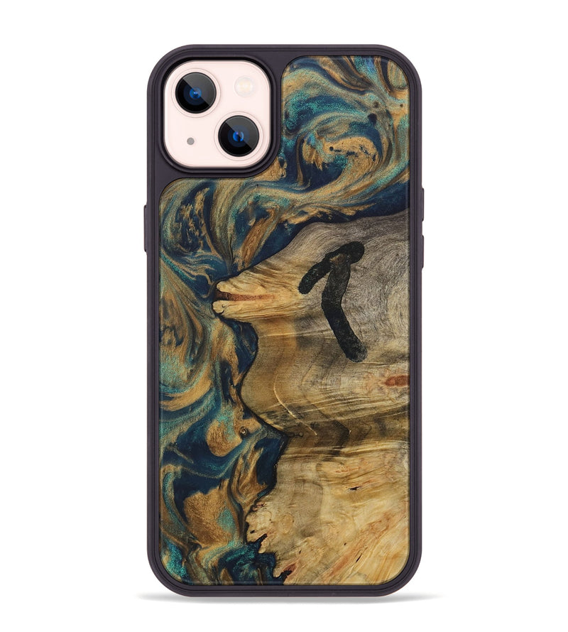 iPhone 14 Plus Wood Phone Case - Melodee (Teal & Gold, 730632)