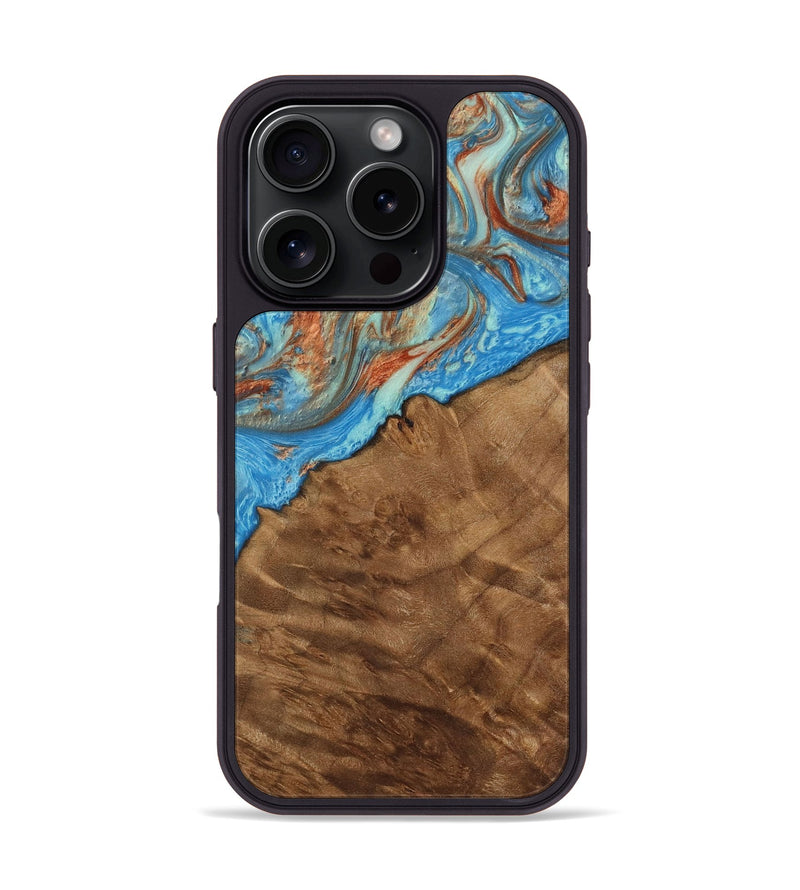 iPhone 16 Pro Wood Phone Case - Blas (Teal & Gold, 730667)