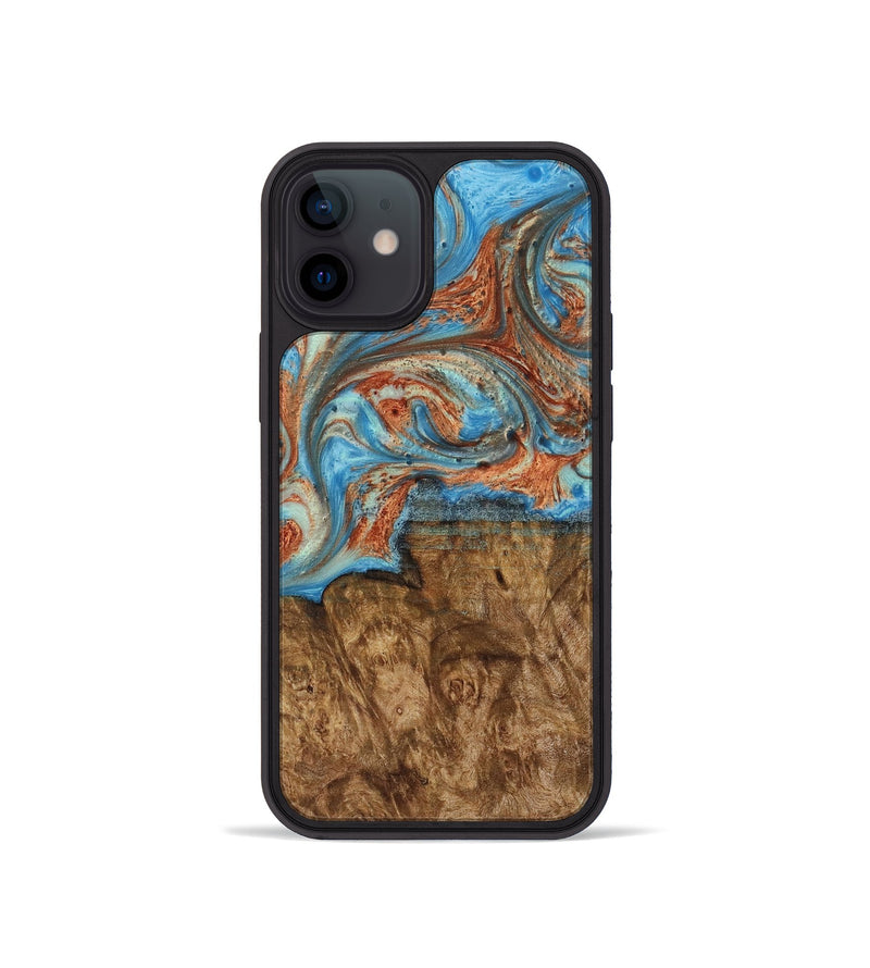 iPhone 12 mini Wood Phone Case - Bernice (Teal & Gold, 730668)