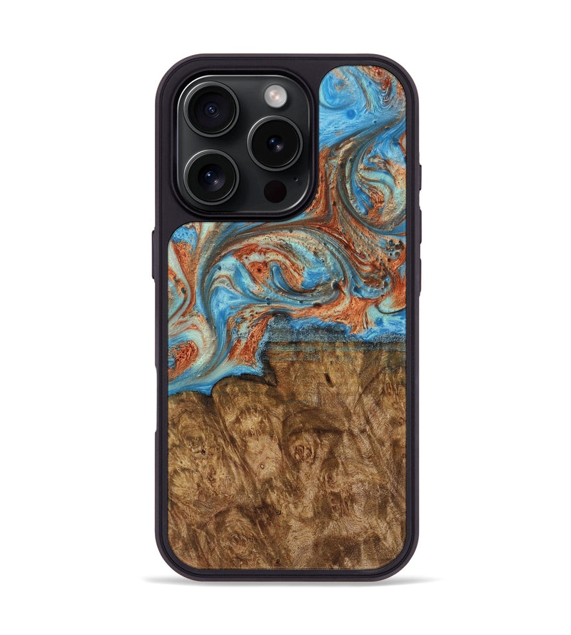 iPhone 16 Pro Wood Phone Case - Bernice (Teal & Gold, 730668)