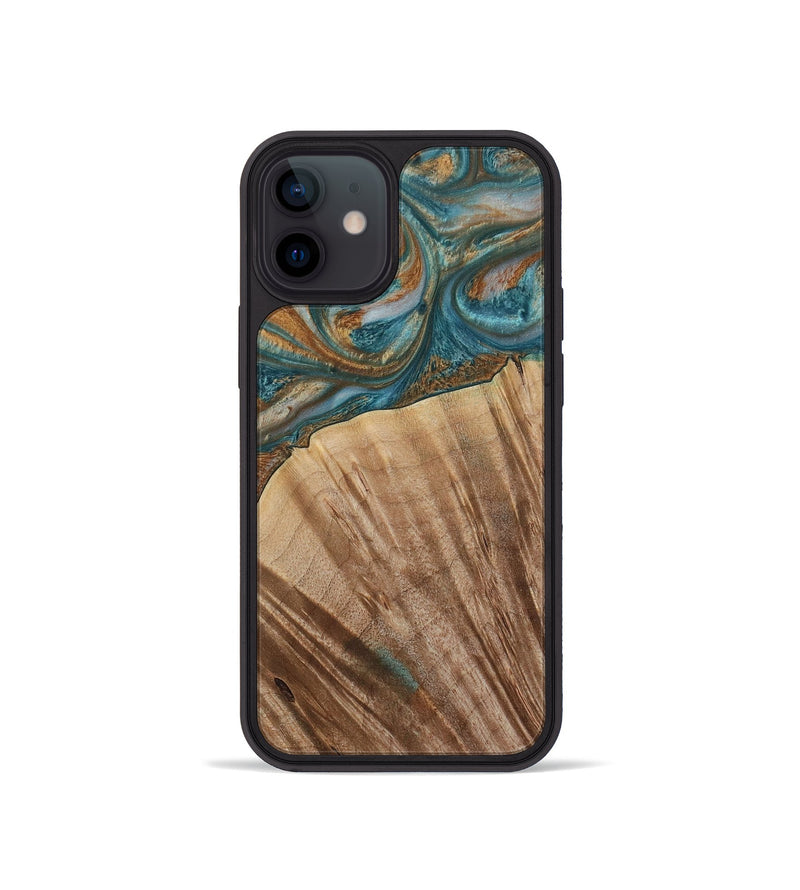 iPhone 12 mini Wood Phone Case - Nancy (Teal & Gold, 730672)