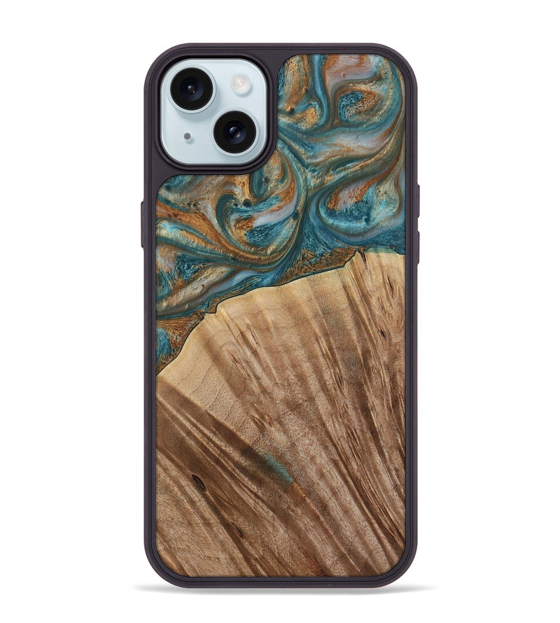 iPhone 15 Plus Wood Phone Case - Nancy (Teal & Gold, 730672)