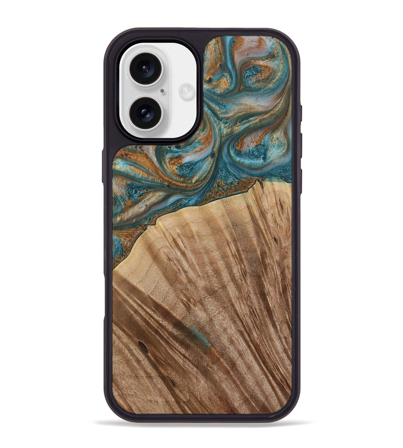 iPhone 16 Plus Wood Phone Case - Nancy (Teal & Gold, 730672)