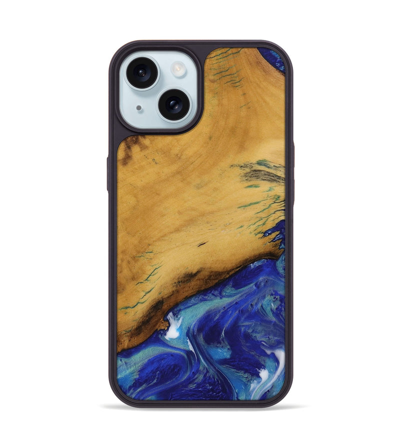 iPhone 15 Wood Phone Case - Frona (Blue, 730673)