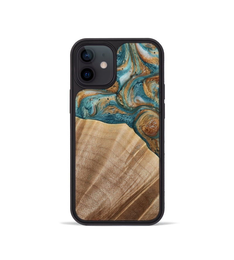 iPhone 12 mini Wood Phone Case - Erena (Teal & Gold, 730674)