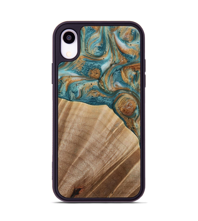 iPhone Xr Wood Phone Case - Erena (Teal & Gold, 730674)