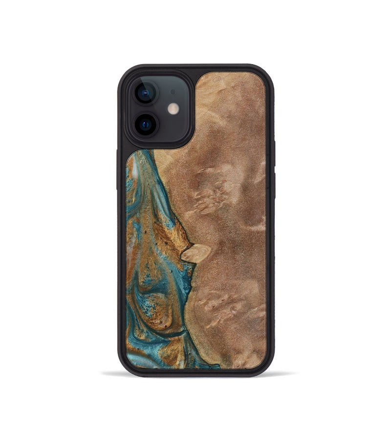 iPhone 12 mini Wood Phone Case - Erby (Teal & Gold, 730675)