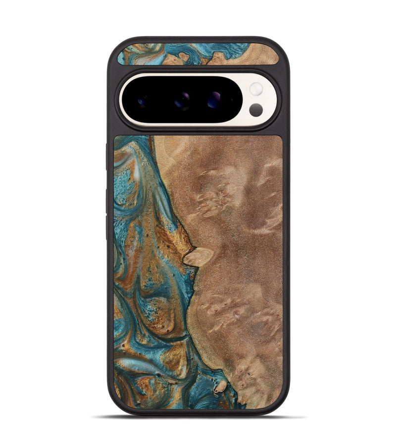 Pixel 9 Wood Phone Case - Erby (Teal & Gold, 730675)