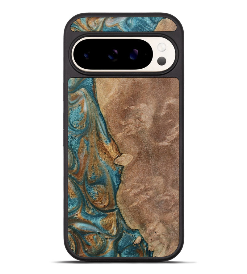 Pixel 9 Pro XL Wood Phone Case - Erby (Teal & Gold, 730675)