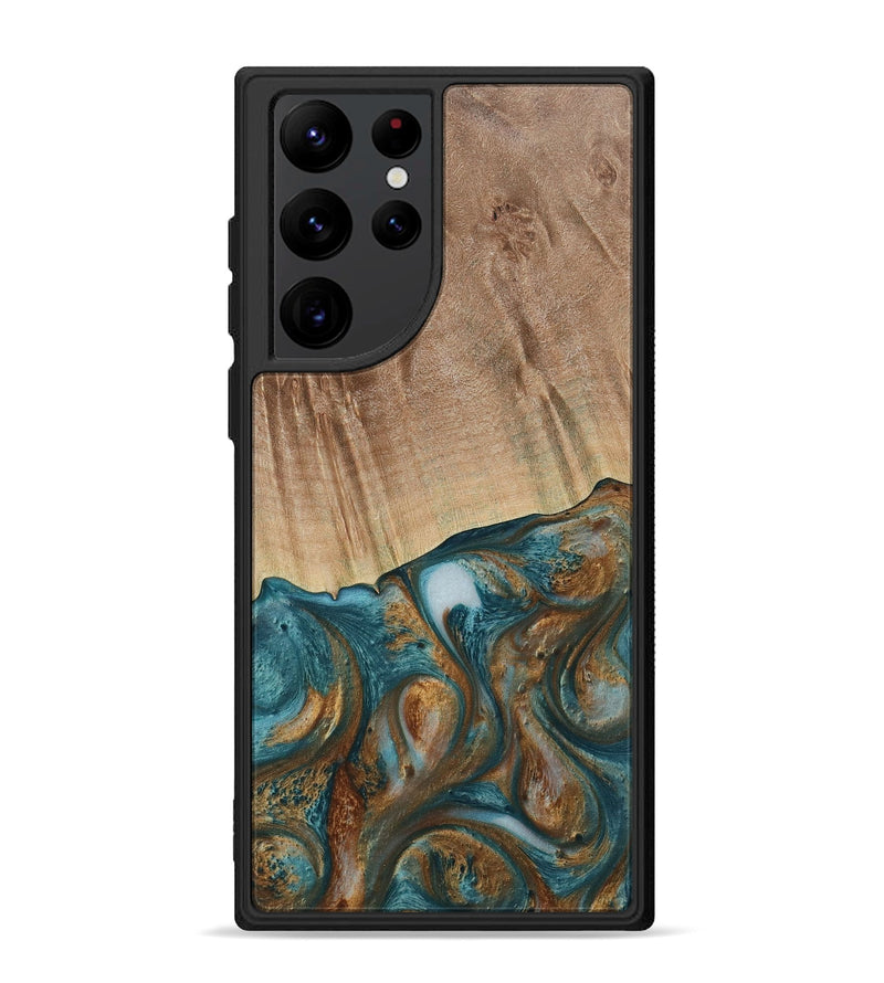 Galaxy S22 Ultra Wood Phone Case - Tristin (Teal & Gold, 730676)